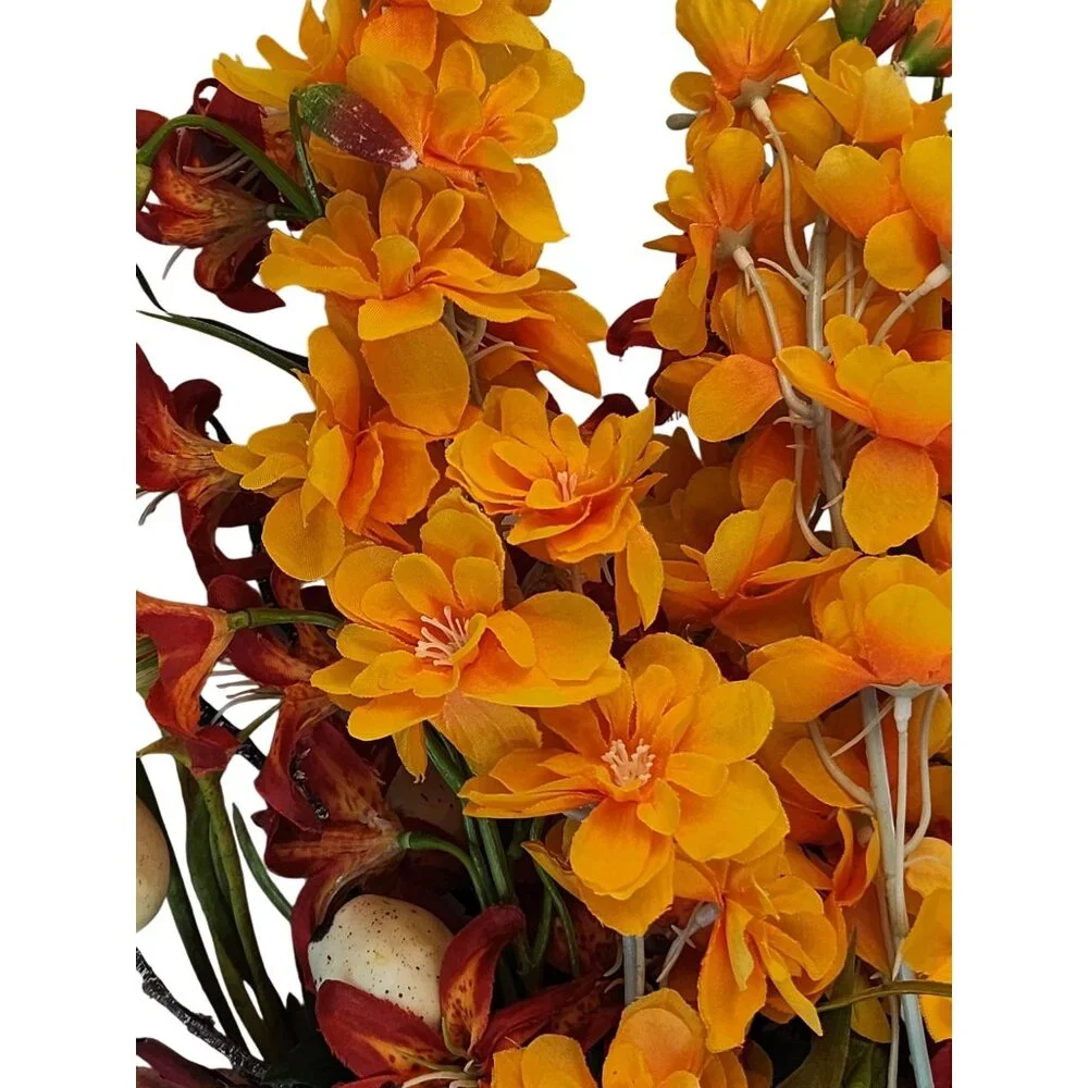 Artificial Floral Arrangement Bouquet - Fall Colors Red Yellow & Textured Accent